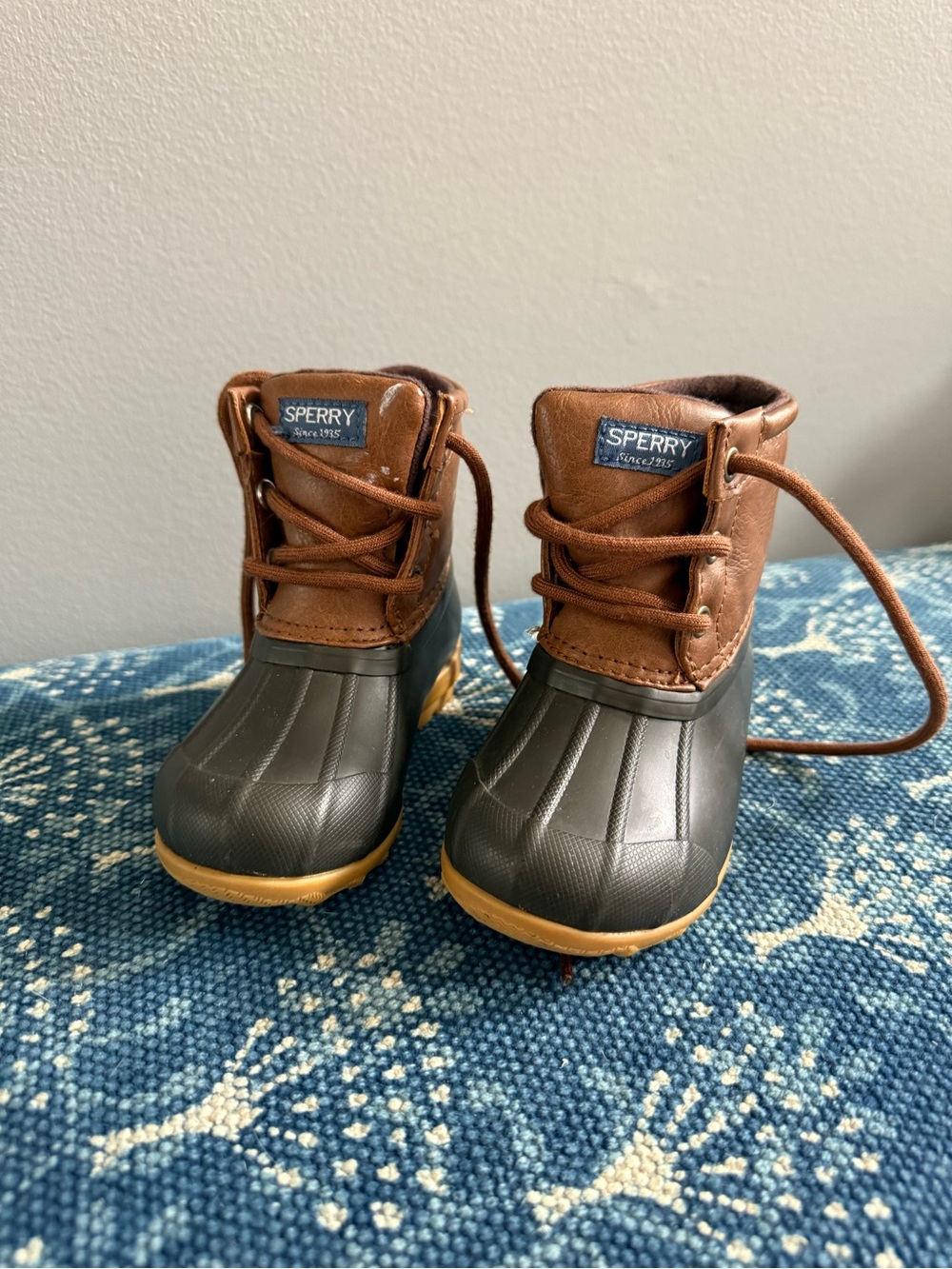 Sperry Kids Brown and Olive Green Rain Boots with Tan Soles